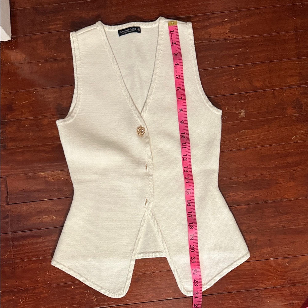 Emerson Lang Elegant White Sleeveless Button-Down Sweater Vest NWT - Picture 5 of 8